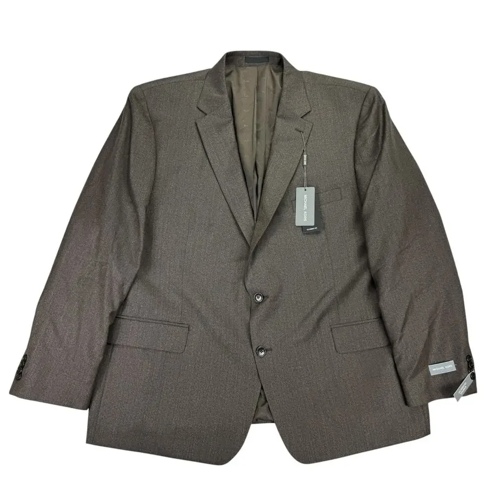 Michael Kors Mens Kidwell Classic Fit Wool Blend Stretch Suit Jacket Brown 50R